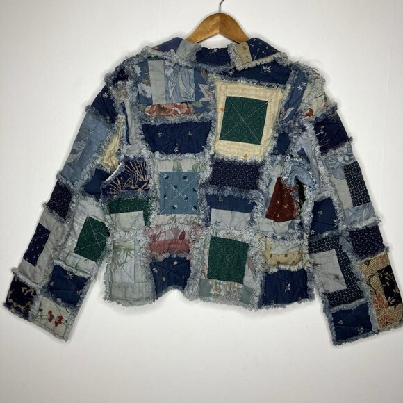 Quilted Patchwork Women's Medium Jacket Blue Artsy Boho - Picture 11 of 13